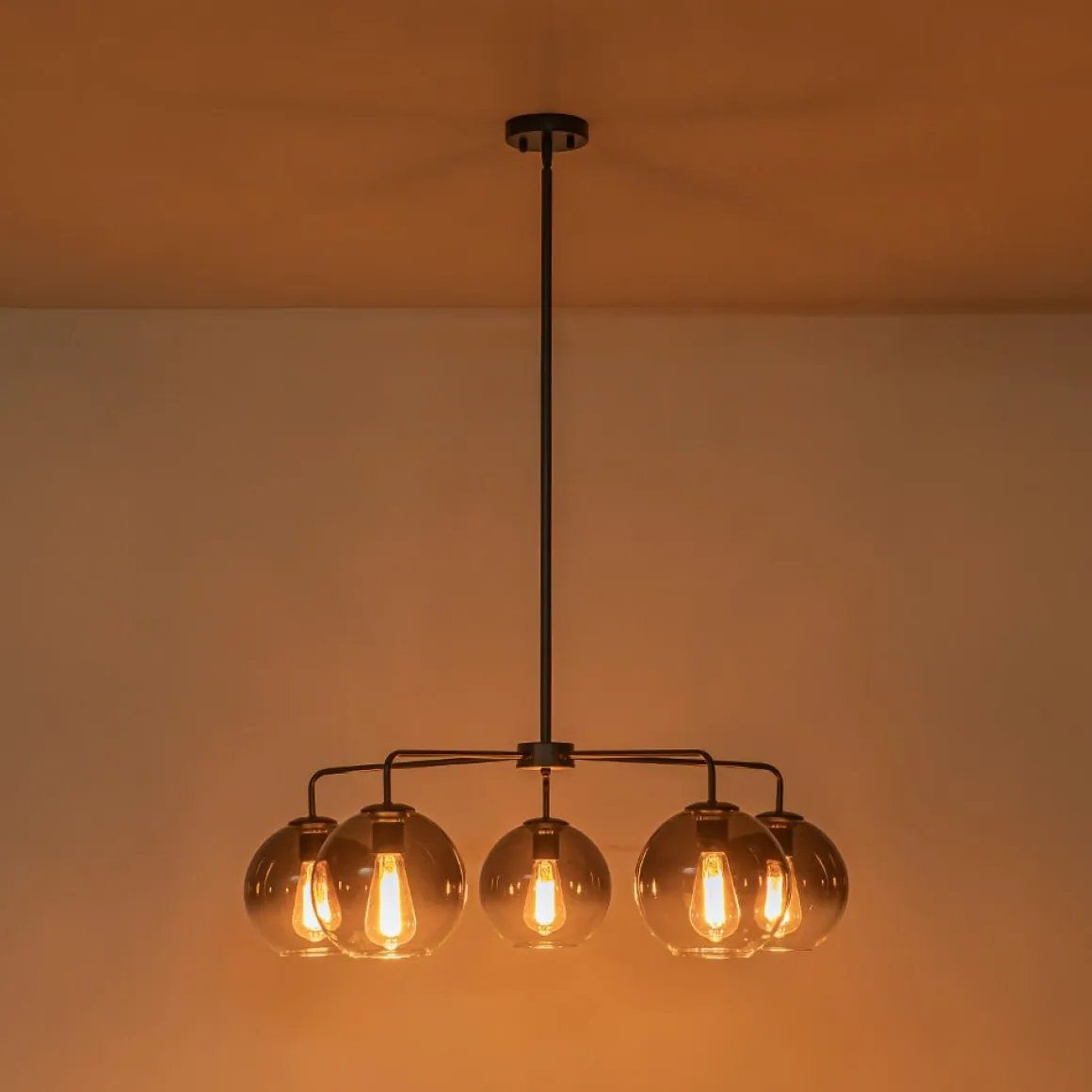 5-Light Smoked Grey Tinted Glass Globe Round Sputnik Chandelier