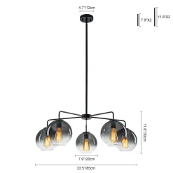 5-Light Smoked Grey Tinted Glass Globe Round Sputnik Chandelier