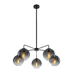 5-Light Smoked Grey Tinted Glass Globe Round Sputnik Chandelier