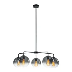 5-Light Smoked Grey Tinted Glass Globe Round Sputnik Chandelier
