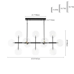 12-Light Sputnik Glass Globe Bubble Linear Island Chandelier