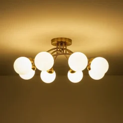8-Light Sputnik Milky Glass Bubble Semi Flush Mount