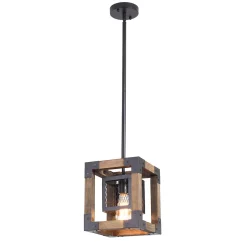 1-Light Square Wood Pendant Light