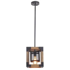 1-Light Square Wood Pendant Light