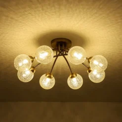 8-Light Textured Crackle Glass Globe Semi Flush Mount