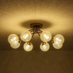 8-Light Textured Crackle Glass Globe Semi Flush Mount