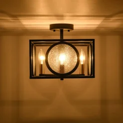 4-light Textured Glass Square Lantern Semi Flush Mount