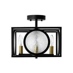 4-light Textured Glass Square Lantern Semi Flush Mount