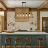 5-Light Trapezoid Wood Grain Chain Linear Island Chandelier