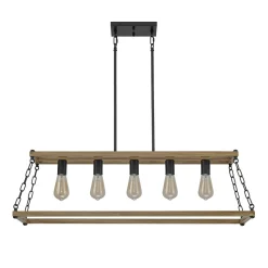 5-Light Trapezoid Wood Grain Chain Linear Island Chandelier