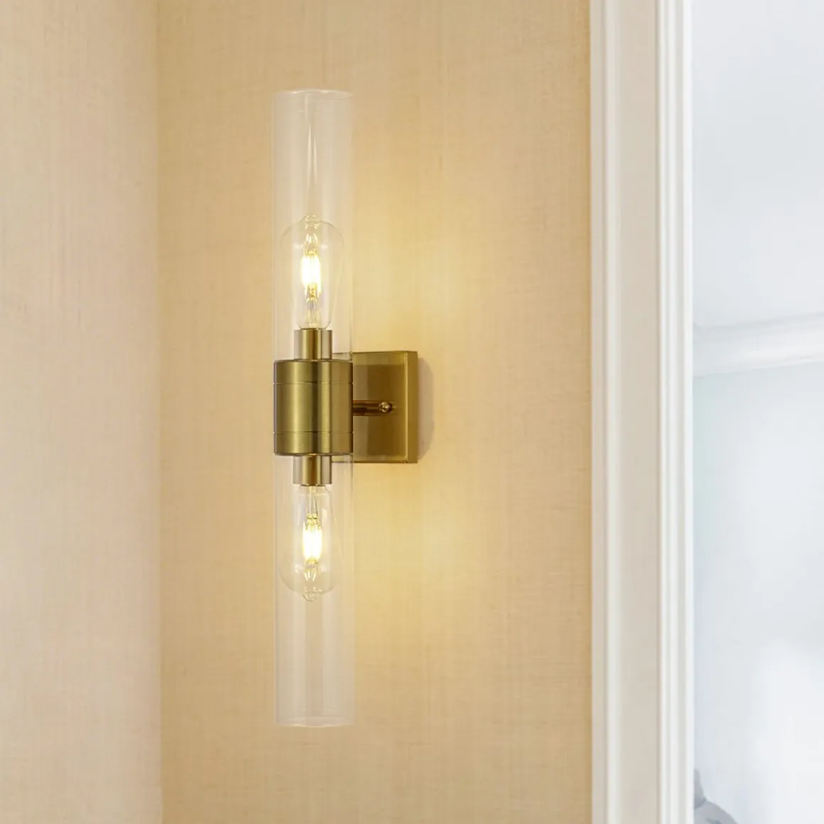 2-Light Up Down Glass Linear Tube Vanity Wall Lamp