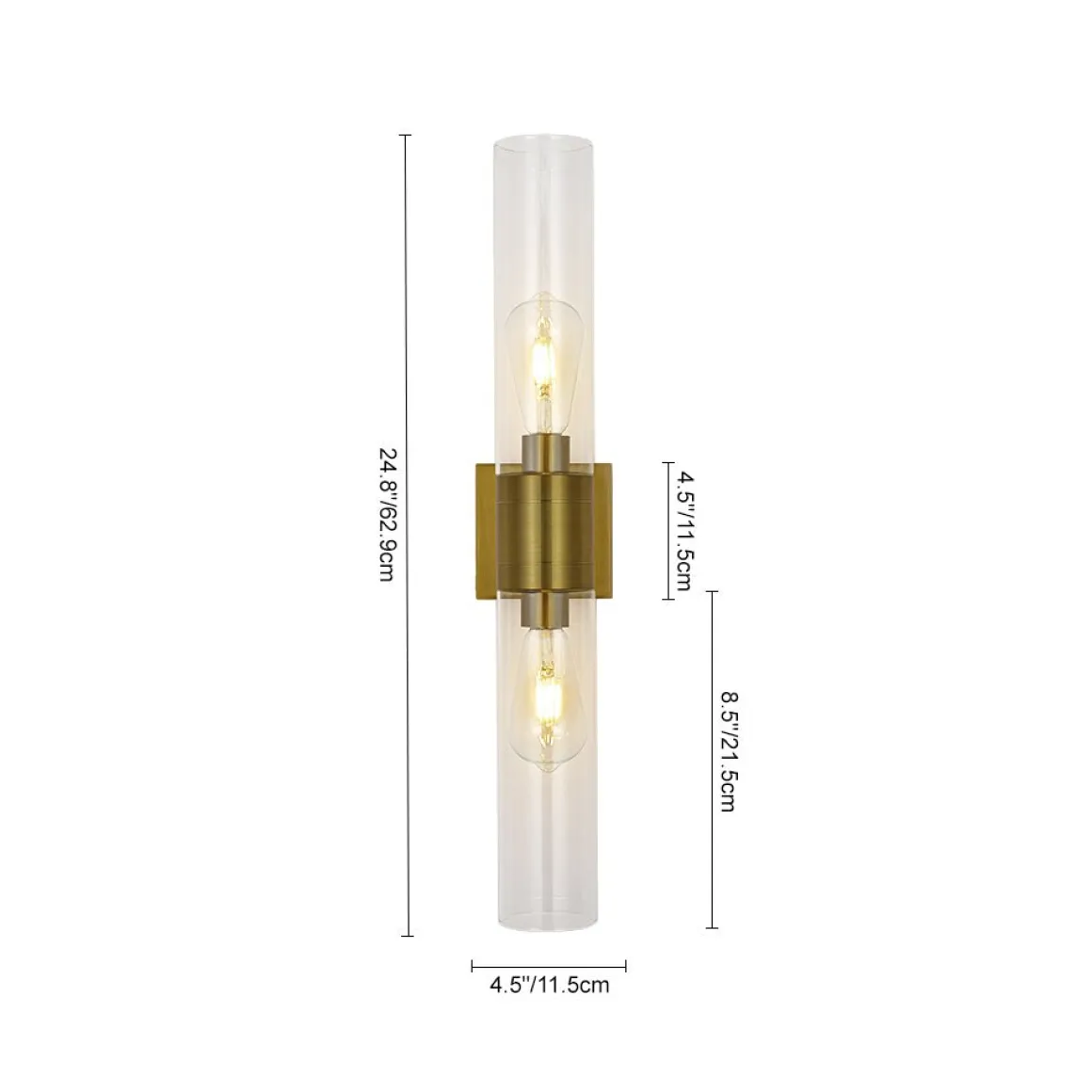 2-Light Up Down Glass Linear Tube Vanity Wall Lamp