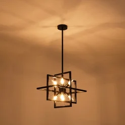 8-Light Vintage Sputnik Black Open Square Lantern Pendant