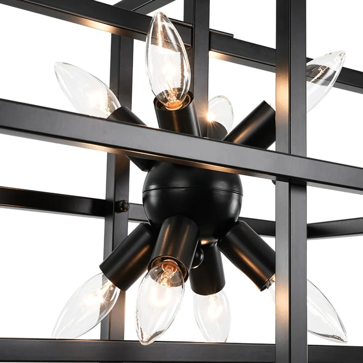 8-Light Vintage Sputnik Black Open Square Lantern Pendant
