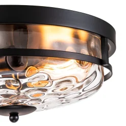 2-Light Water Glass Round Flush Mount Ceiling Light