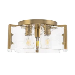 3-Light Water Textured Glass Drum Cage Semi Flush Mount