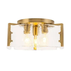 3-Light Water Textured Glass Drum Cage Semi Flush Mount