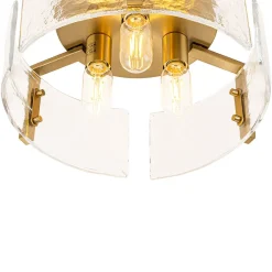 3-Light Water Textured Glass Drum Cage Semi Flush Mount