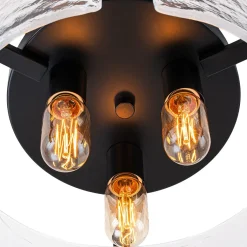 3-Light Water Textured Glass Drum Cage Semi Flush Mount