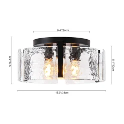 3-Light Water Textured Glass Drum Cage Semi Flush Mount