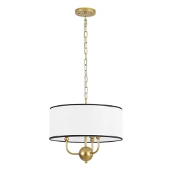 3-Light White Fabric Candle Style Round Drum Cage Pendant