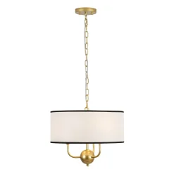 3-Light White Fabric Candle Style Round Drum Cage Pendant