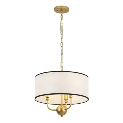 3-Light White Fabric Candle Style Round Drum Cage Pendant