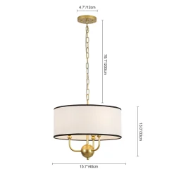 3-Light White Fabric Candle Style Round Drum Cage Pendant