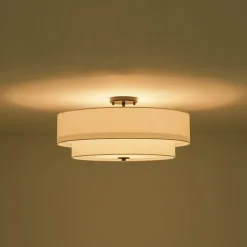 4-Light White Linen Round Drum Semi Flush Mount