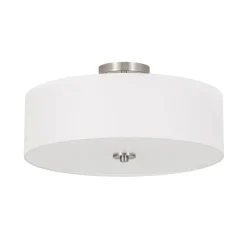 4-Light White Linen Round Drum Semi Flush Mount