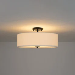4-Light White Linen Round Drum Semi Flush Mount