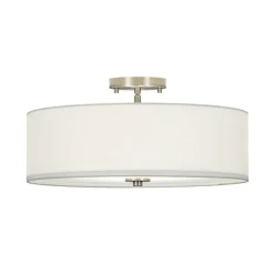 4-Light White Linen Round Drum Semi Flush Mount