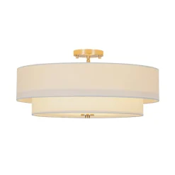 4-Light White Linen Round Drum Semi Flush Mount