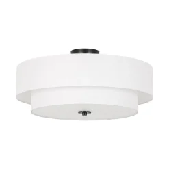 4-Light White Linen Round Drum Semi Flush Mount