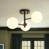 3-Light White Ribbed Glass Tiered Sputnik Semi Flush Mount