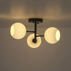 3-Light White Ribbed Glass Tiered Sputnik Semi Flush Mount