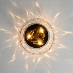 3-Light Wide Bowl Hammered Glass Round Flush Mount