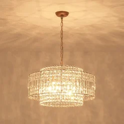 Luxe Antique Bronze Tiered Crystal Drum Cage Chandelier