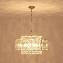 Luxe Antique Bronze Tiered Crystal Drum Cage Chandelier