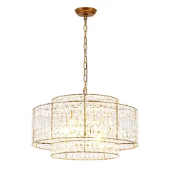 Luxe Antique Bronze Tiered Crystal Drum Cage Chandelier