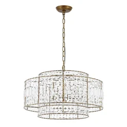 Luxe Antique Bronze Tiered Crystal Drum Cage Chandelier