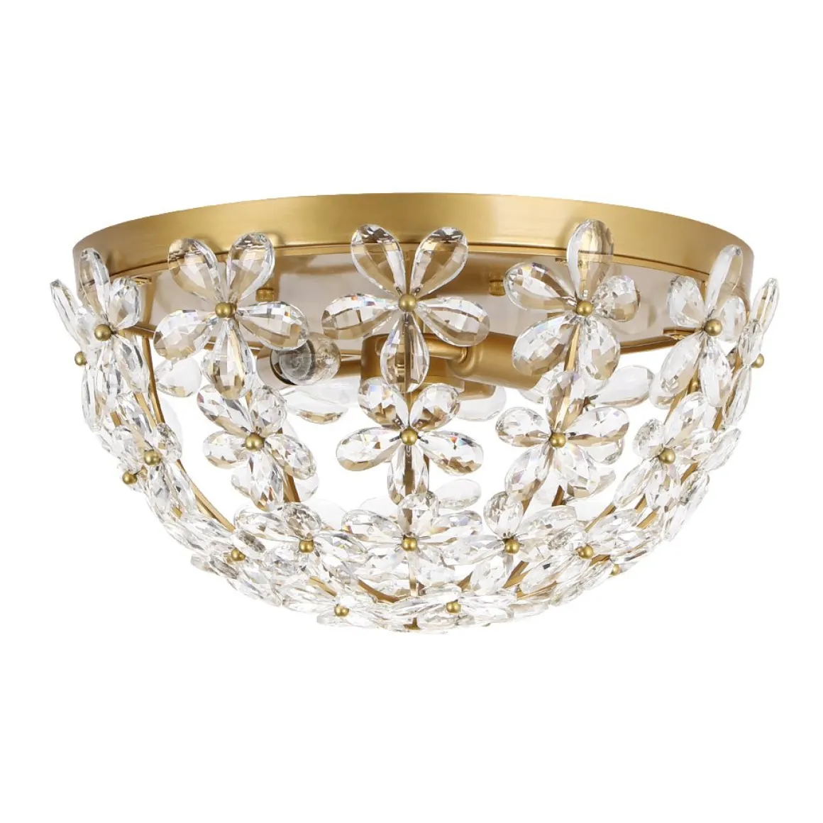 Luxe Brass Bloom Crystal Floral Cage Flush Mount Light