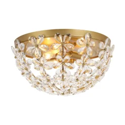 Luxe Brass Bloom Crystal Floral Cage Flush Mount Light