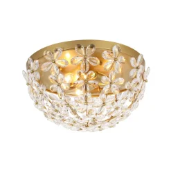 Luxe Brass Bloom Crystal Floral Cage Flush Mount Light