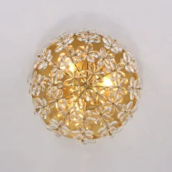 Luxe Brass Bloom Crystal Floral Cage Flush Mount Light