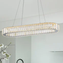 Luxe Chrome Crystal Dimmable LED Oval Halo Island Pendant