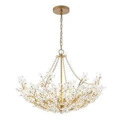 Luxe Gold Crystal Blossom Floral Basket Chandelier