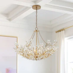 Luxe Gold Crystal Blossom Floral Basket Chandelier