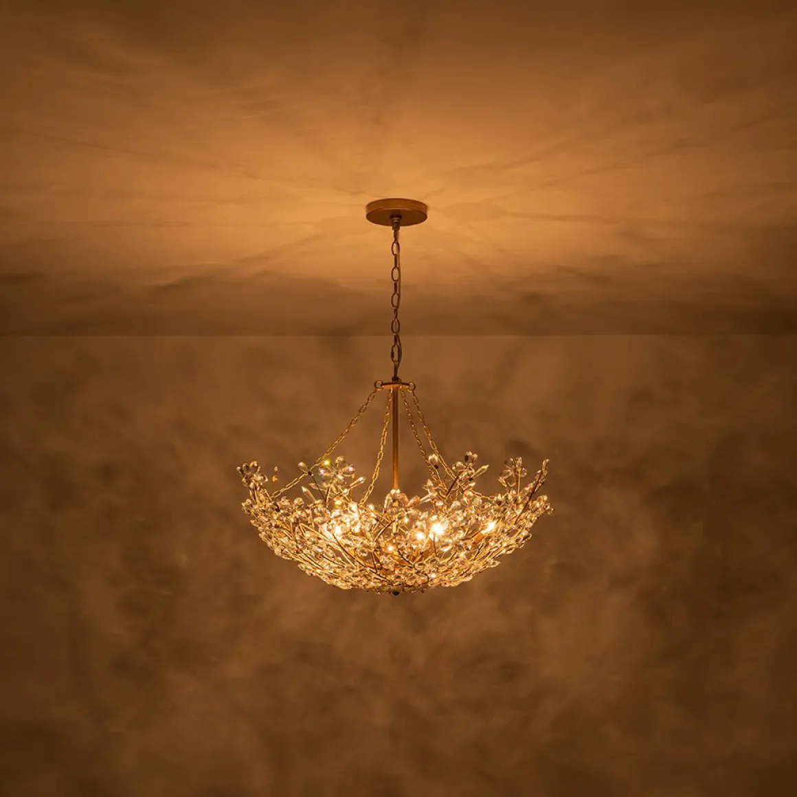 Luxe Gold Crystal Blossom Floral Basket Chandelier