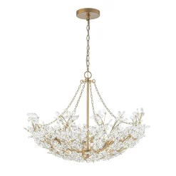 Luxe Gold Crystal Blossom Floral Basket Chandelier
